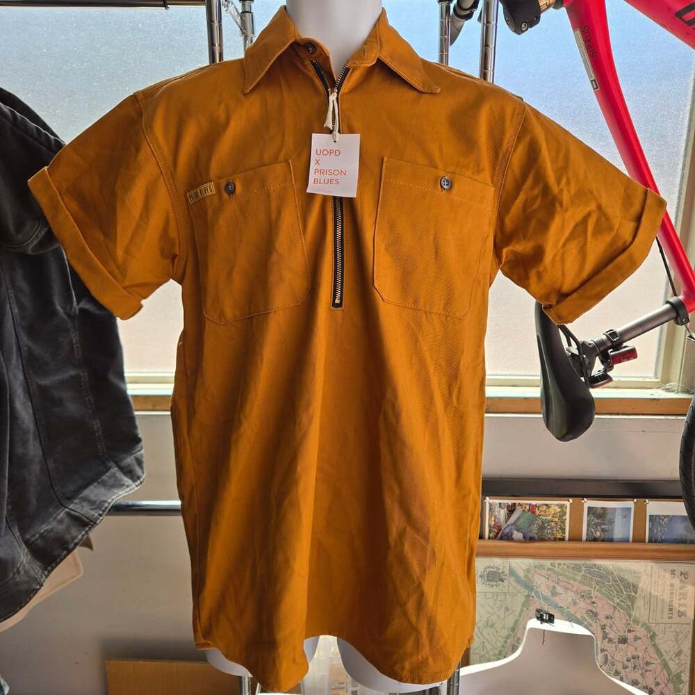 UOPD x Prison Blues Short Sleeve Zipper Work Shirt Brown